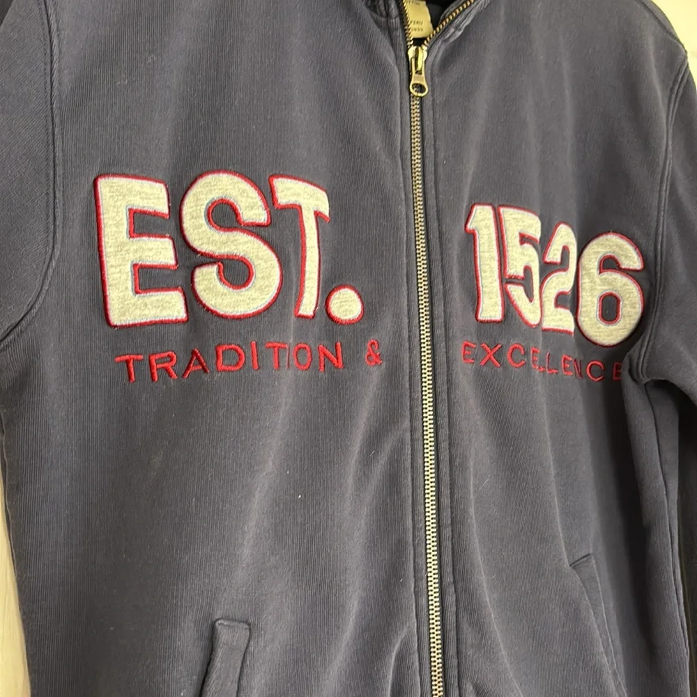 BERETTA navy blue zip up athletic bomber jacket mock neck patches embroidered